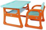 moreyaji Foldable Study Desk for Kids Play Table and Chair Set with Storage Rack Desk Plastic Study Table (Finish Color - Orange see green, DIY(Do-It-Yourself))