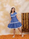 BUDDING BEES Girls Midi/Knee Length Casual Dress (Blue, Sleeveless)