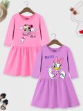 YK Disney Girls Midi/Knee Length Casual Dress (Pink, 3/4 Sleeve)