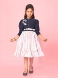 Aarika Girls Midi/Knee Length Party Dress (Dark Blue, 3/4 Sleeve)