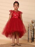 Toy Balloon Kids Girls Midi/Knee Length Party Dress (Maroon, 3/4 Sleeve)