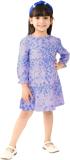 BEEBAY Indi Girls Midi/Knee Length Casual Dress (Blue, 3/4 Sleeve)