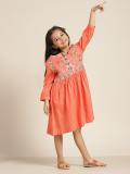 Sangria Girls Midi/Knee Length Casual Dress (Pink, 3/4 Sleeve)