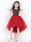 Toy Balloon Kids Girls Midi/Knee Length Party Dress (Maroon, Short Sleeve)