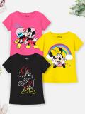 YK Disney Girls Cartoon Cotton Blend Regular T Shirt (Multicolor, Pack of 3)