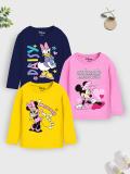 YK Disney Girls Cartoon Cotton Blend Regular T Shirt (Multicolor, Pack of 3)