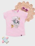 YK X Minute Mirth Girls Printed Cotton Blend Regular T Shirt (Pink, Pack of 1)