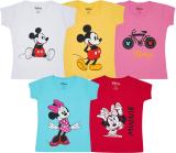 DISNEY BY MISS & CHIEF Girls Printed Pure Cotton Regular T Shirt (Multicolor, Pack of 5)