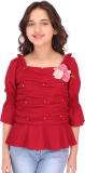 Cutecumber Girls Casual Georgette Top (Maroon, Pack of 1)