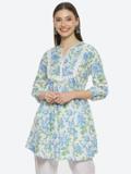 BIBA Women Printed Straight Kurta (Blue, Green, Grey)