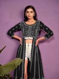 Sangria Women Chikan Embroidery Anarkali Kurta (Black)