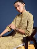 Taavi Women Printed Straight Kurta (Beige)