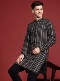 ANOUK Men Floral Print Straight Kurta (Black)