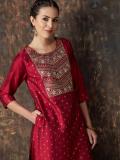 Melange by Lifestyle Women Embroidered Straight Kurta (Red)