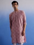 VASTRAMAY Men Self Design, Woven Design Straight Kurta (Pink)