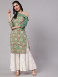 AKS Women Floral Print Straight Kurta (Green)