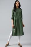 W Women Solid Straight Kurta (Green)