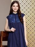 House of Pataudi Women Woven Design A-line Kurta (Blue)