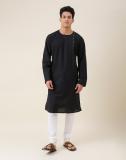 Fabindia Men Printed Straight Kurta (Black)