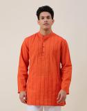 Fabindia Men Embroidered Straight Kurta (Orange)