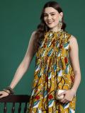 Sangria Women Printed A-line Kurta (Yellow)