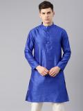 Freehand Men Self Design Straight Kurta (Blue)