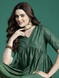 Sangria Women Printed Anarkali Kurta (Green)