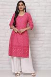 RANGRITI Women Printed Straight Kurta (Pink)