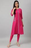 W Women Embroidered A-line Kurta (Pink)