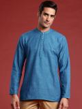 ANOUK Men Geometric Print Straight Kurta (Blue)