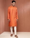 Fabindia Men Solid Straight Kurta (Orange)