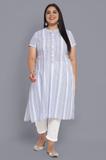 Aurelia Women Striped Straight Kurta (Blue)