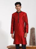 VASTRAMAY Men Self Design, Woven Design, Embroidered Straight Kurta (Maroon)