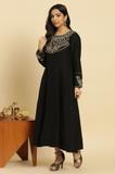 W Women Printed A-line Kurta (Black)