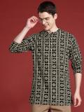 ANOUK Men Printed Straight Kurta (Black)