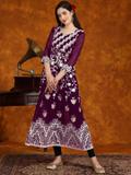 Sangria Women Embroidered Anarkali Kurta (Purple)