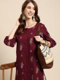 Sangria Women Printed Straight Kurta (Maroon)