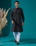 Fabindia Men Solid Straight Kurta (Black)