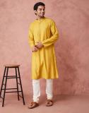 Fabindia Men Solid Straight Kurta (Yellow)