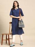 Sangria Women Printed Straight Kurta (Dark Blue)
