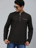 The Indian Garage Co. Men Solid Straight Kurta (Black)