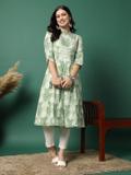 Sangria Women Printed A-line Kurta (Green)