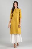 Aurelia Women Solid Straight Kurta (Yellow)