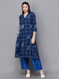 MELANGE Women Printed A-line Kurta (Blue)