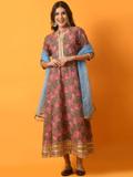 Sangria Women Printed Anarkali Kurta (Pink)