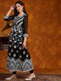 Sangria Women Embroidered Anarkali Kurta (Black)