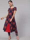 AKS Women Printed Flared Kurta (Dark Blue, Red, Green)