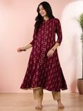 Sangria Women Printed Anarkali Kurta (Maroon)