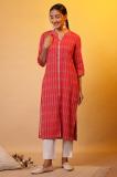 Aurelia Women Striped Straight Kurta (Red)