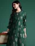 Sangria Women Printed A-line Kurta (Green)